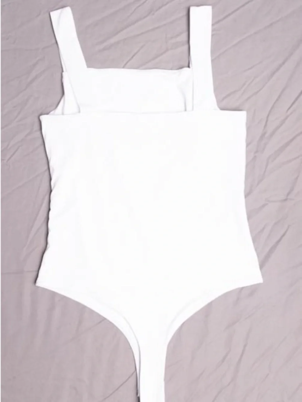 REORIA Womens Square Neck Tank Bodysuit White Sleeveless Minimalist Basics L
